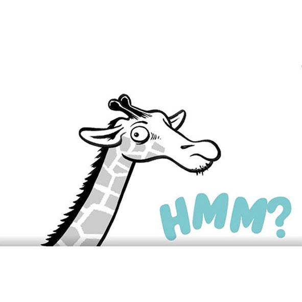 Zeichnung von Giraffe mit Schriftzug, Hmm?